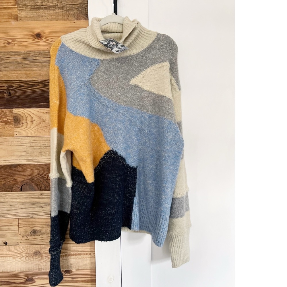 NWT Bucketlist Abstract Textured Color-block Sweater - Picture 2 of 6